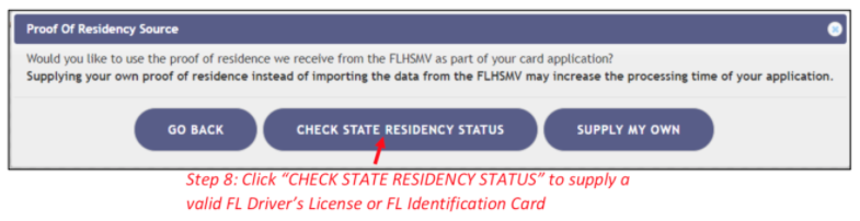 Example of Interface to 'Check State Residency Status' from the Marijuana Use Registry Website