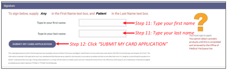 Example of Interface to Submit your card application from the Marijuana Use Registry Website